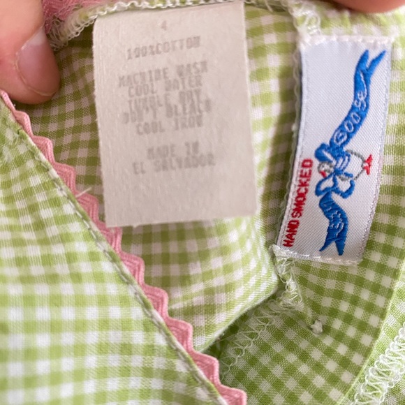 Green Gingham Kids Matching Set Hand Smocked - Picture 6 of 7